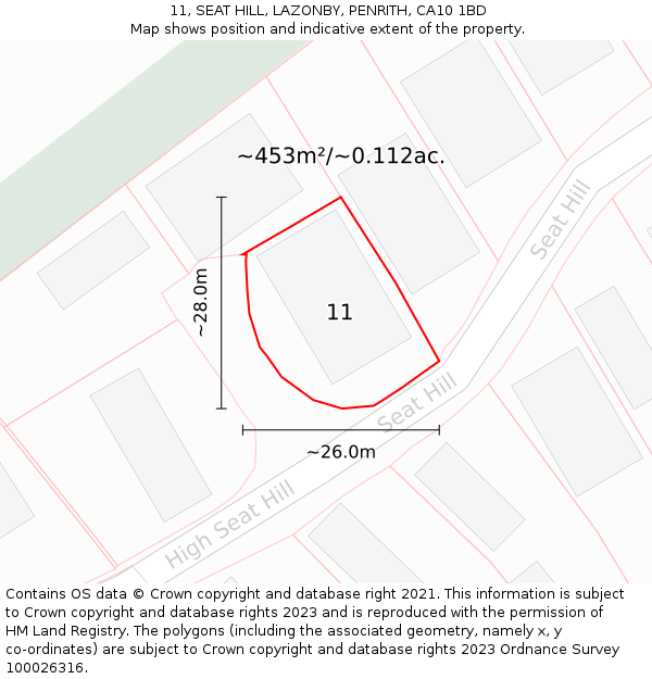 11, SEAT HILL, LAZONBY, PENRITH, CA10 1BD: Plot and title map