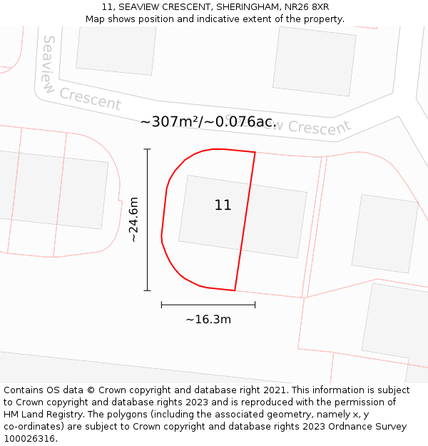 11, SEAVIEW CRESCENT, SHERINGHAM, NR26 8XR: Plot and title map