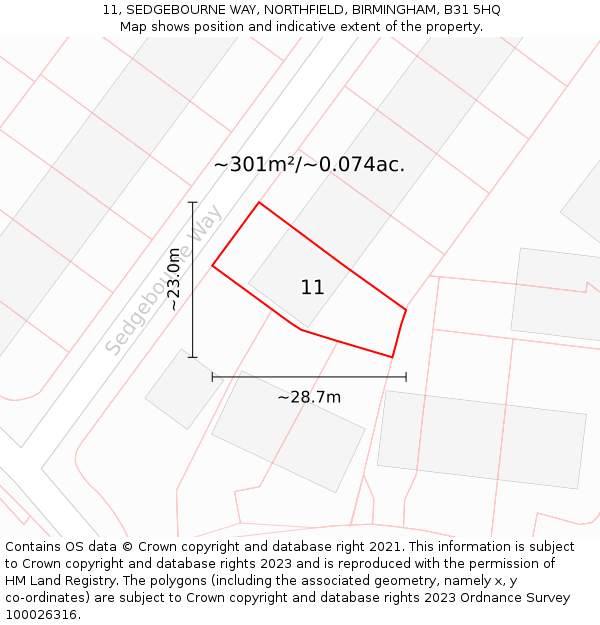 11, SEDGEBOURNE WAY, NORTHFIELD, BIRMINGHAM, B31 5HQ: Plot and title map