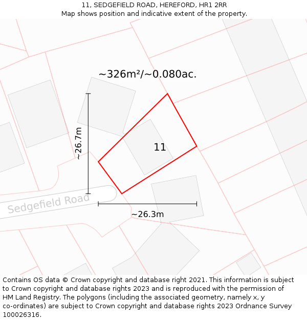 11, SEDGEFIELD ROAD, HEREFORD, HR1 2RR: Plot and title map