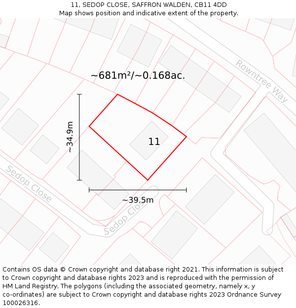 11, SEDOP CLOSE, SAFFRON WALDEN, CB11 4DD: Plot and title map