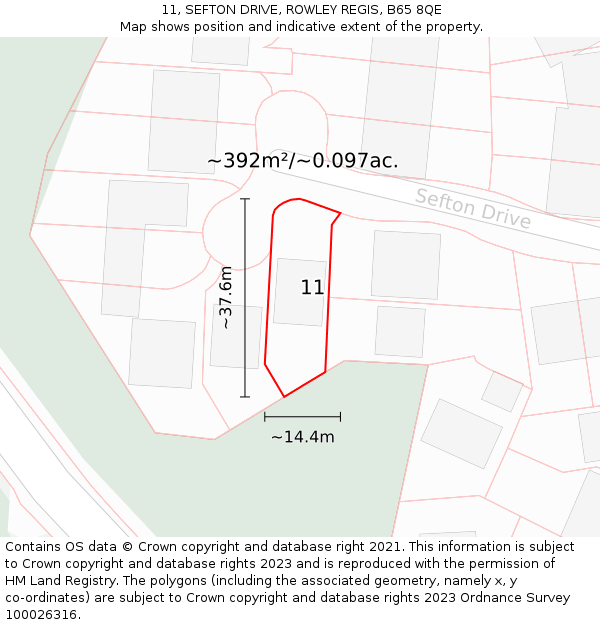 11, SEFTON DRIVE, ROWLEY REGIS, B65 8QE: Plot and title map