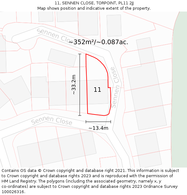 11, SENNEN CLOSE, TORPOINT, PL11 2JJ: Plot and title map