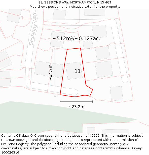 11, SESSIONS WAY, NORTHAMPTON, NN5 4GT: Plot and title map