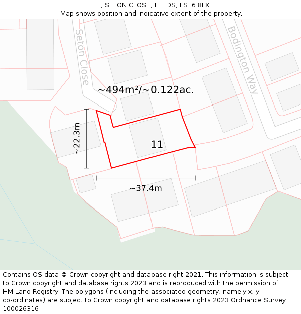 11, SETON CLOSE, LEEDS, LS16 8FX: Plot and title map