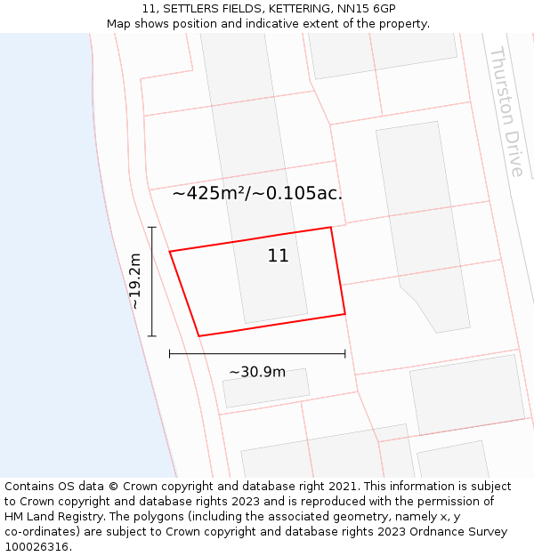 11, SETTLERS FIELDS, KETTERING, NN15 6GP: Plot and title map