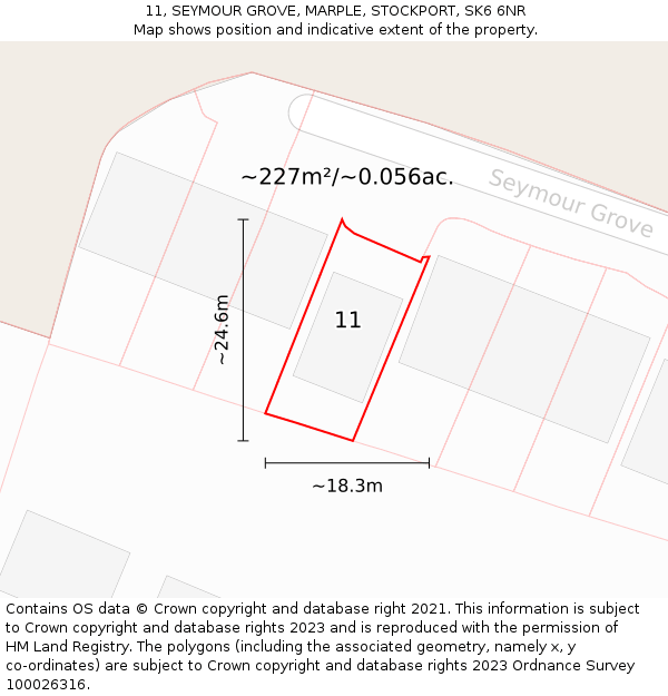 11, SEYMOUR GROVE, MARPLE, STOCKPORT, SK6 6NR: Plot and title map