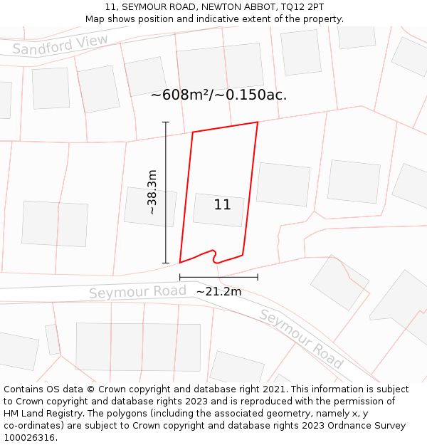 11, SEYMOUR ROAD, NEWTON ABBOT, TQ12 2PT: Plot and title map