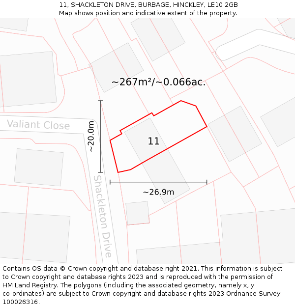 11, SHACKLETON DRIVE, BURBAGE, HINCKLEY, LE10 2GB: Plot and title map