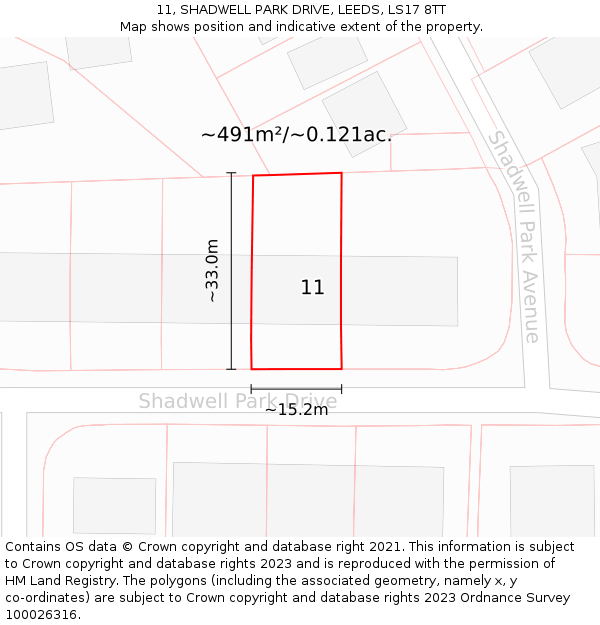 11, SHADWELL PARK DRIVE, LEEDS, LS17 8TT: Plot and title map
