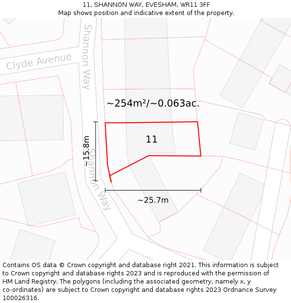 11, SHANNON WAY, EVESHAM, WR11 3FF: Plot and title map