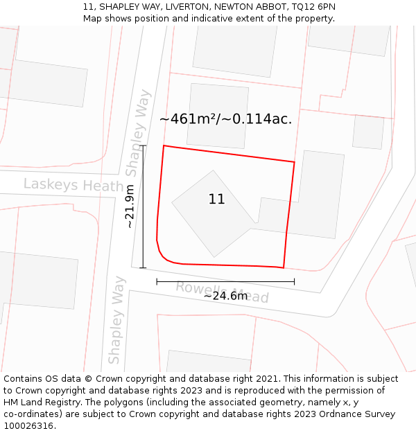 11, SHAPLEY WAY, LIVERTON, NEWTON ABBOT, TQ12 6PN: Plot and title map