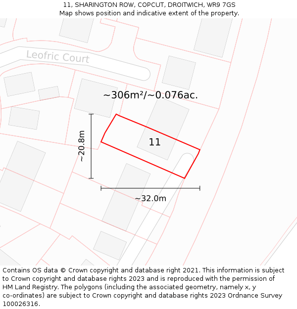 11, SHARINGTON ROW, COPCUT, DROITWICH, WR9 7GS: Plot and title map