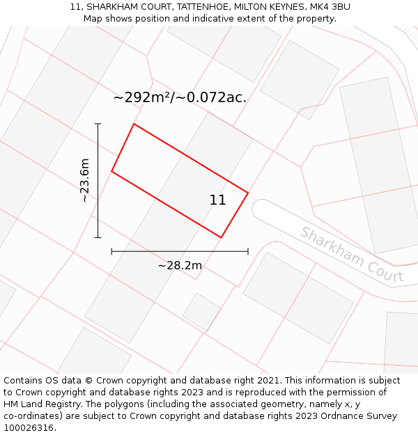 11, SHARKHAM COURT, TATTENHOE, MILTON KEYNES, MK4 3BU: Plot and title map
