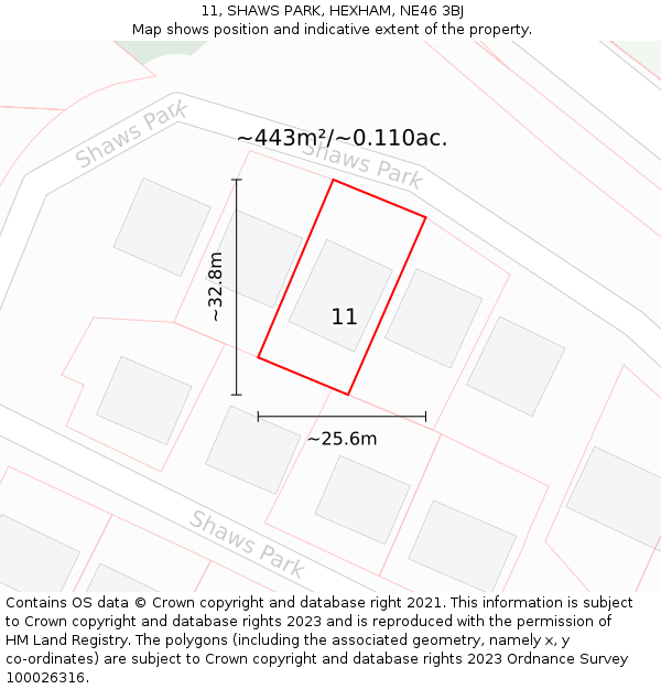 11, SHAWS PARK, HEXHAM, NE46 3BJ: Plot and title map