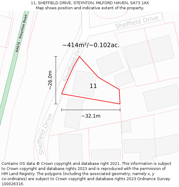 11, SHEFFIELD DRIVE, STEYNTON, MILFORD HAVEN, SA73 1AX: Plot and title map