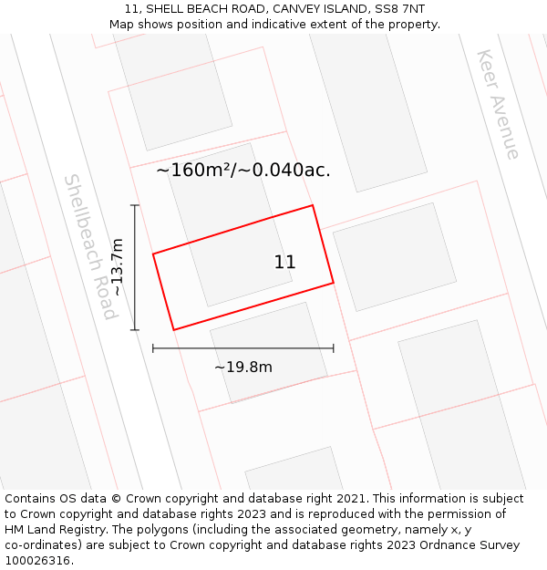 11, SHELL BEACH ROAD, CANVEY ISLAND, SS8 7NT: Plot and title map