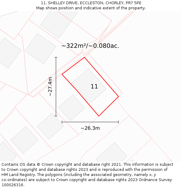 11, SHELLEY DRIVE, ECCLESTON, CHORLEY, PR7 5PE: Plot and title map
