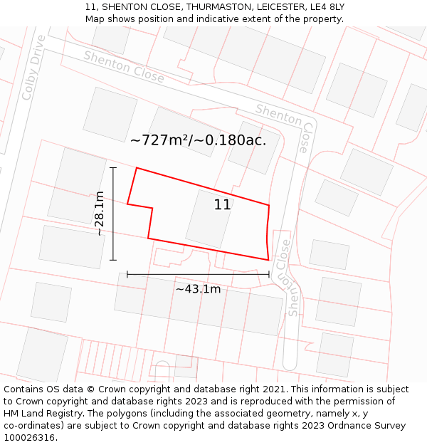 11, SHENTON CLOSE, THURMASTON, LEICESTER, LE4 8LY: Plot and title map
