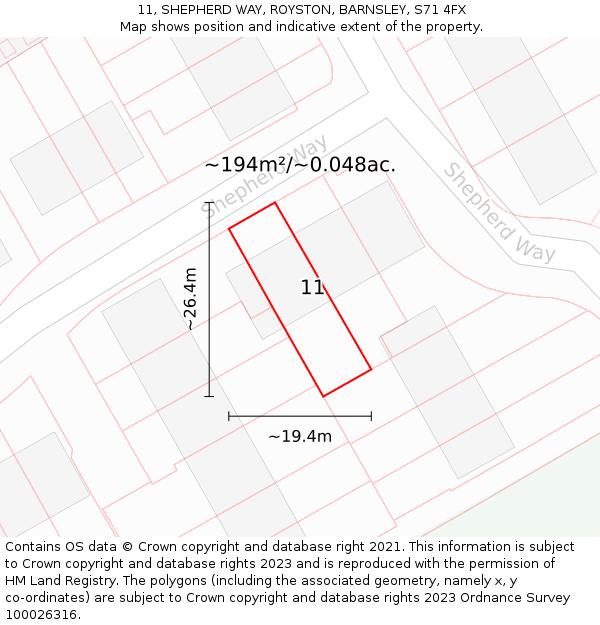 11, SHEPHERD WAY, ROYSTON, BARNSLEY, S71 4FX: Plot and title map
