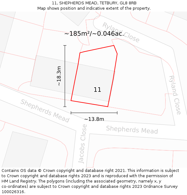 11, SHEPHERDS MEAD, TETBURY, GL8 8RB: Plot and title map