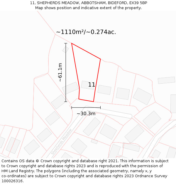11, SHEPHERDS MEADOW, ABBOTSHAM, BIDEFORD, EX39 5BP: Plot and title map