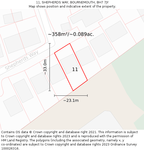 11, SHEPHERDS WAY, BOURNEMOUTH, BH7 7JY: Plot and title map