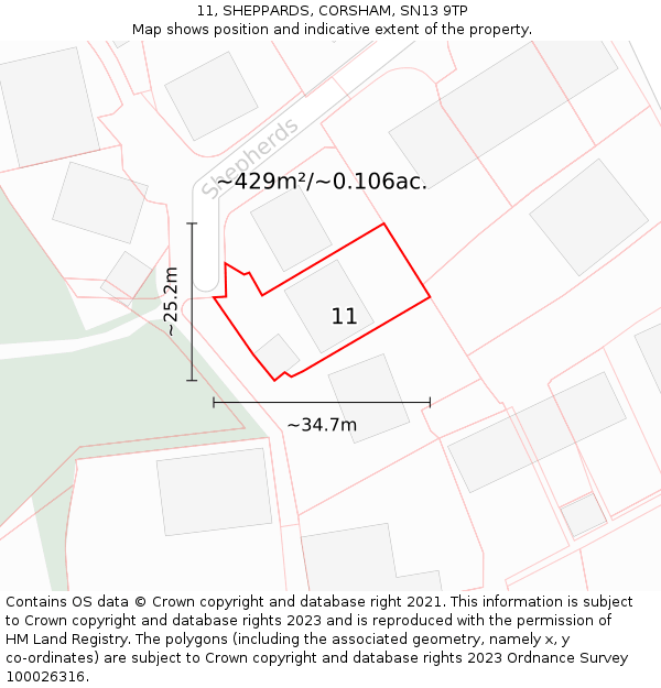 11, SHEPPARDS, CORSHAM, SN13 9TP: Plot and title map