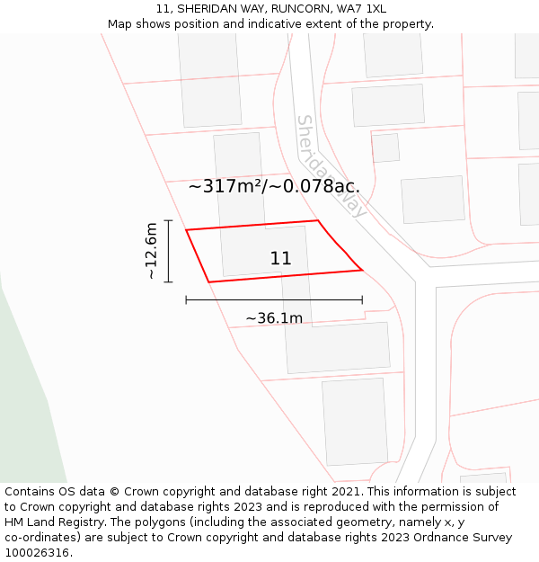 11, SHERIDAN WAY, RUNCORN, WA7 1XL: Plot and title map