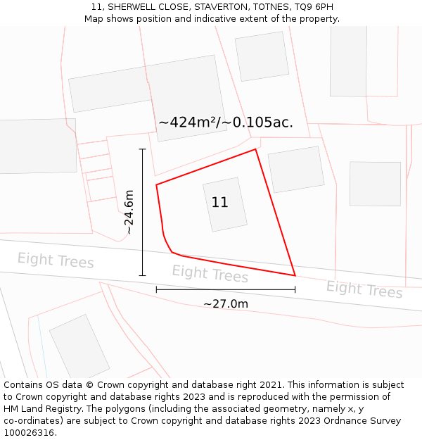 11, SHERWELL CLOSE, STAVERTON, TOTNES, TQ9 6PH: Plot and title map