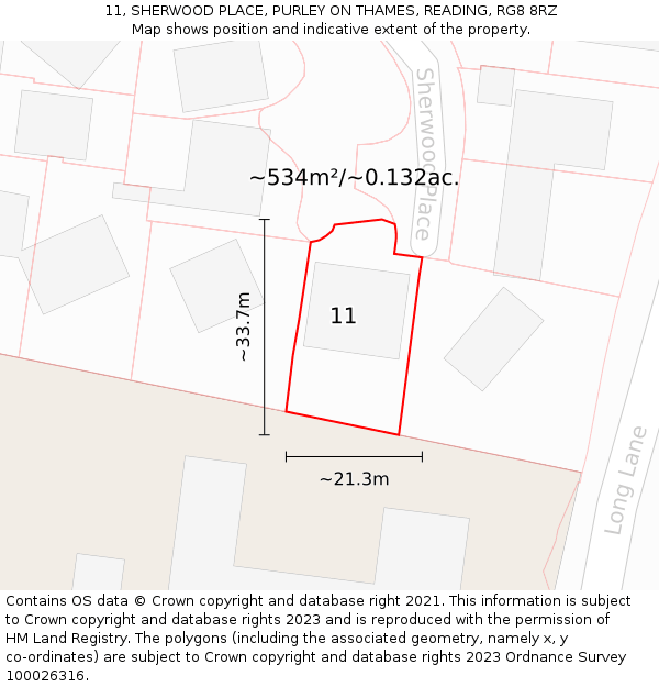 11, SHERWOOD PLACE, PURLEY ON THAMES, READING, RG8 8RZ: Plot and title map