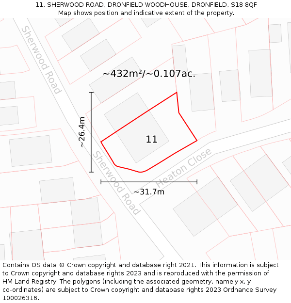11, SHERWOOD ROAD, DRONFIELD WOODHOUSE, DRONFIELD, S18 8QF: Plot and title map