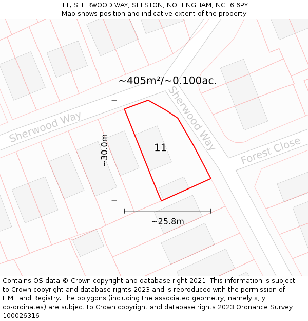 11, SHERWOOD WAY, SELSTON, NOTTINGHAM, NG16 6PY: Plot and title map