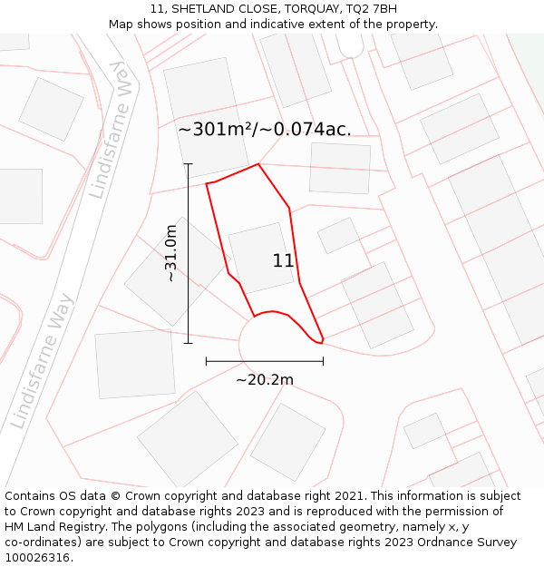 11, SHETLAND CLOSE, TORQUAY, TQ2 7BH: Plot and title map