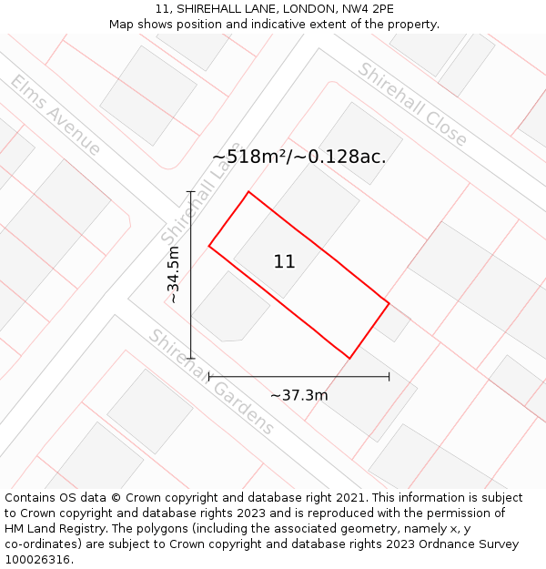 11, SHIREHALL LANE, LONDON, NW4 2PE: Plot and title map
