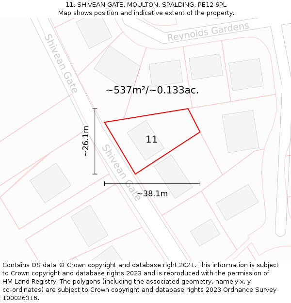 11, SHIVEAN GATE, MOULTON, SPALDING, PE12 6PL: Plot and title map