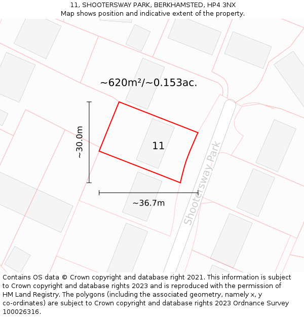 11, SHOOTERSWAY PARK, BERKHAMSTED, HP4 3NX: Plot and title map