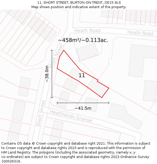 11, SHORT STREET, BURTON-ON-TRENT, DE15 9LS: Plot and title map
