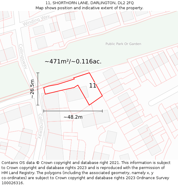 11, SHORTHORN LANE, DARLINGTON, DL2 2FQ: Plot and title map