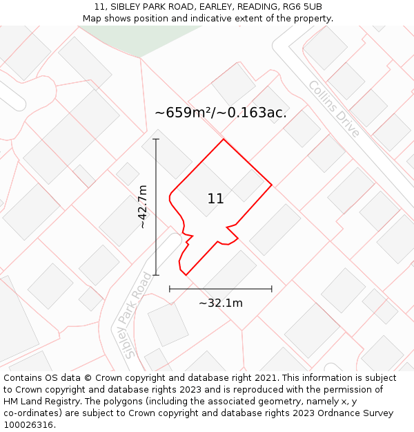 11, SIBLEY PARK ROAD, EARLEY, READING, RG6 5UB: Plot and title map
