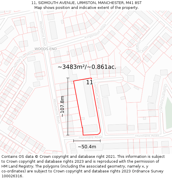 11, SIDMOUTH AVENUE, URMSTON, MANCHESTER, M41 8ST: Plot and title map