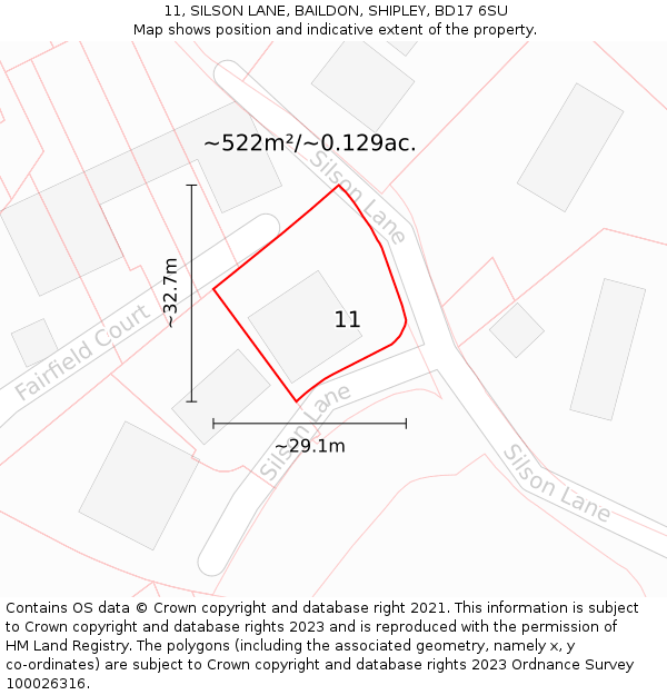 11, SILSON LANE, BAILDON, SHIPLEY, BD17 6SU: Plot and title map