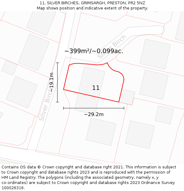 11, SILVER BIRCHES, GRIMSARGH, PRESTON, PR2 5NZ: Plot and title map