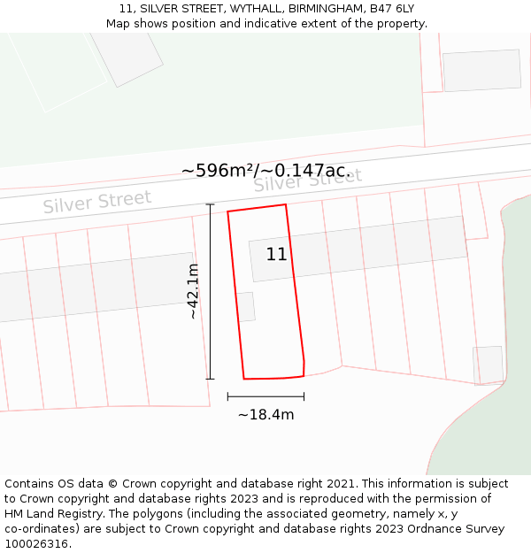 11, SILVER STREET, WYTHALL, BIRMINGHAM, B47 6LY: Plot and title map