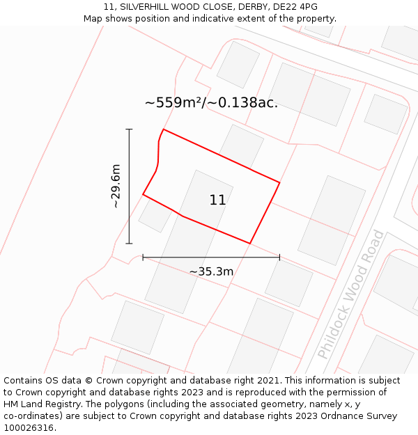 11, SILVERHILL WOOD CLOSE, DERBY, DE22 4PG: Plot and title map