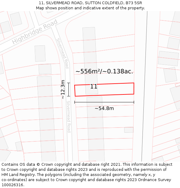 11, SILVERMEAD ROAD, SUTTON COLDFIELD, B73 5SR: Plot and title map