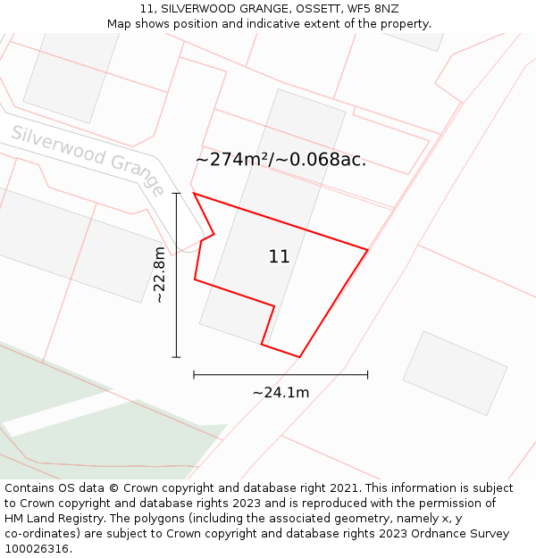 11, SILVERWOOD GRANGE, OSSETT, WF5 8NZ: Plot and title map