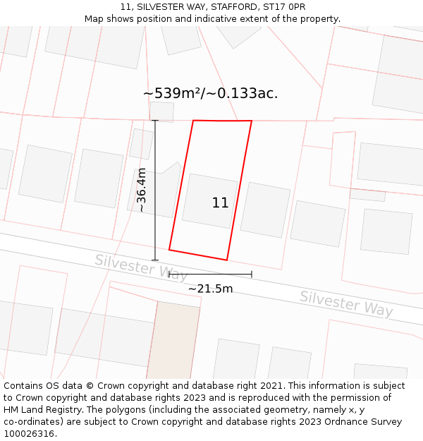 11, SILVESTER WAY, STAFFORD, ST17 0PR: Plot and title map