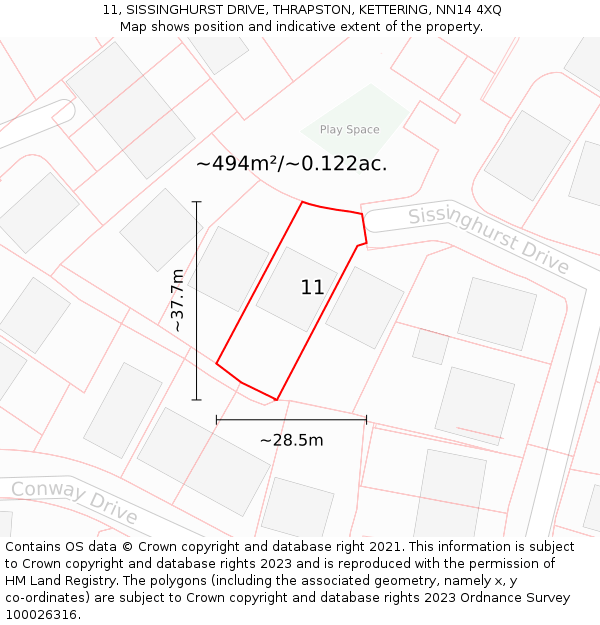 11, SISSINGHURST DRIVE, THRAPSTON, KETTERING, NN14 4XQ: Plot and title map