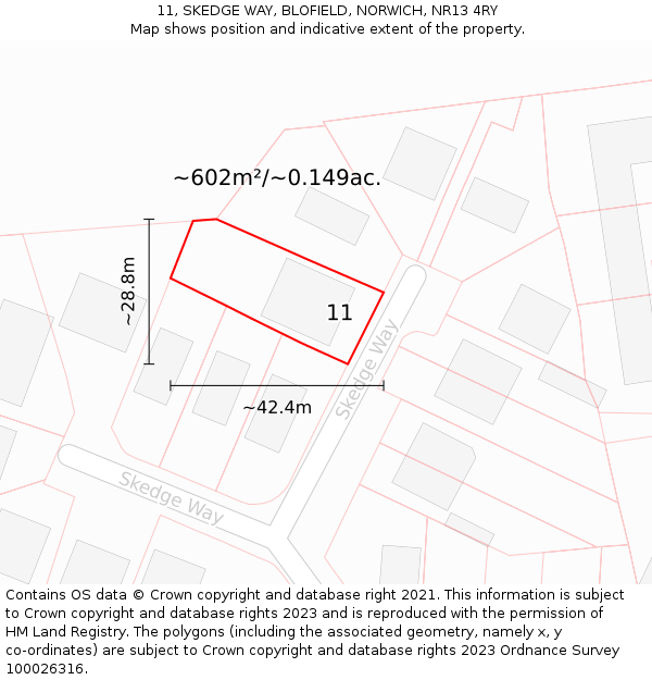 11, SKEDGE WAY, BLOFIELD, NORWICH, NR13 4RY: Plot and title map